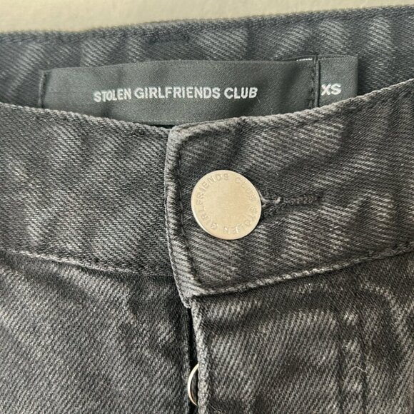 Stolen Girlfriends Club high rise taper black jeans with embossed leg sz XS - Picture 3 of 11